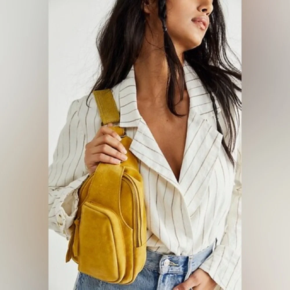 Free People Leather Hudson Suede Sling Bag Apple Green - Picture 2 of 14